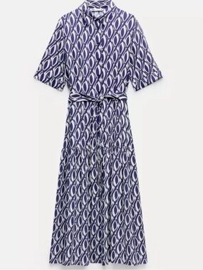 Zara Navy and White  geometric Maxi shirt Dress